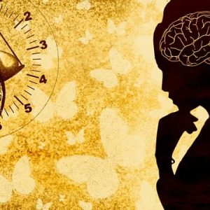 Image of time and a thinking woman's silhouette